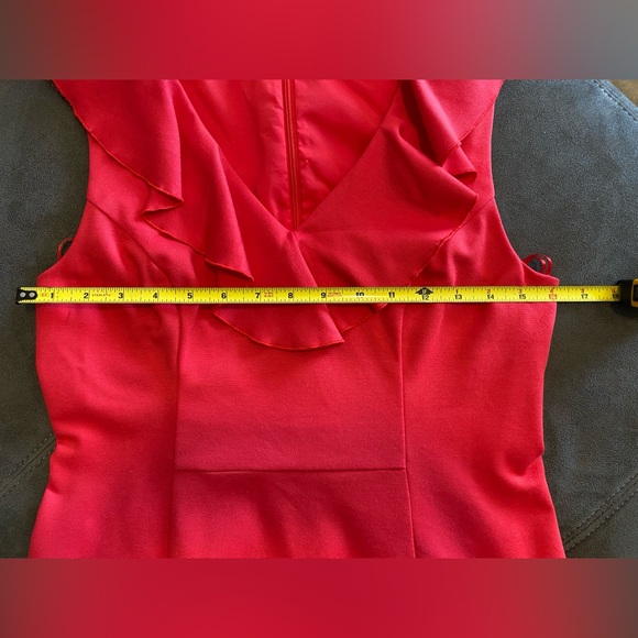 Trina Turk Alpin Ruffle Sheath V-neck Dress 4 - Picture 5 of 12